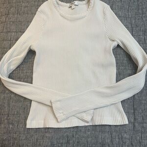 Agolde Alma White Ribbed Long Sleeve Top